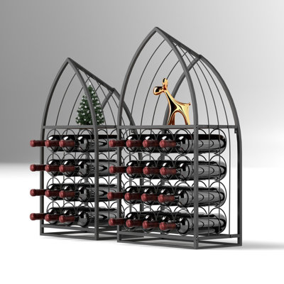 2-Piece Sailboat-Shaped Metal Wine Rack Set, Wall-Mountable/Tabletop Black Iron Storage