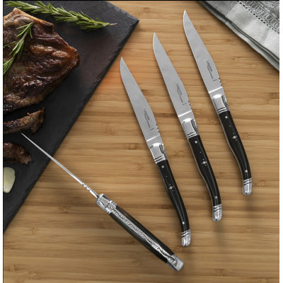 Ensemble de 4 couteaux à steak Laguiole avec poignées en bois d'ébène Goyon-Chazeau
