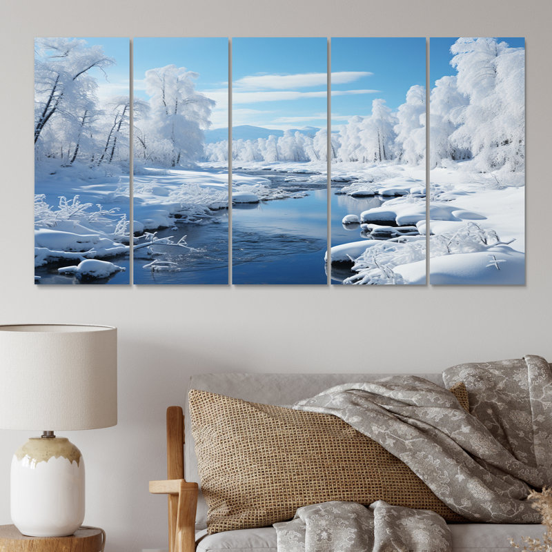 «White Winter Harmony IV», impression sur toile de paysages - 5 panneaux égaux