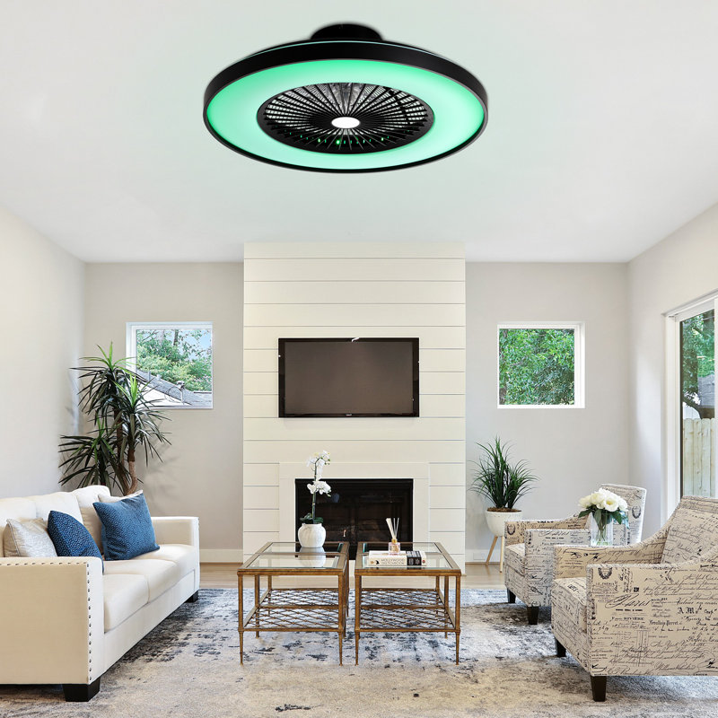23" Smart RGB Flush Mount Ceiling Fan with LED Lights and Remote & APP Control, Dimmable Color Changing for Bedroom, Living Room