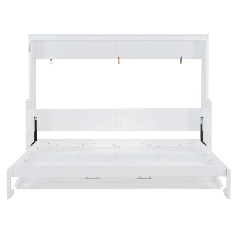 Lit escamotable double avec élévateur hydraulique et bureau, Blanc, Grand