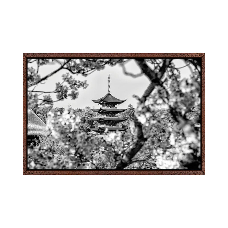 Pagoda Cherry Blossom by Philippe Hugonnard - Floater Frame Print on Canvas, Classic Wood Framed