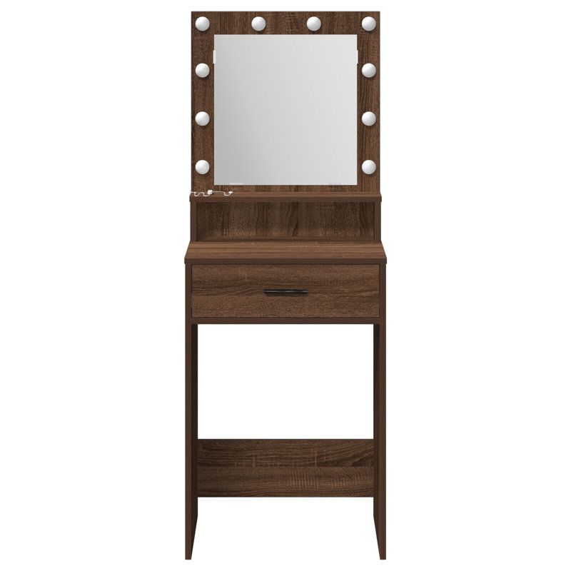 Brown Oak MDF Wood 41 X 135 Cm Mirror Vanity Table