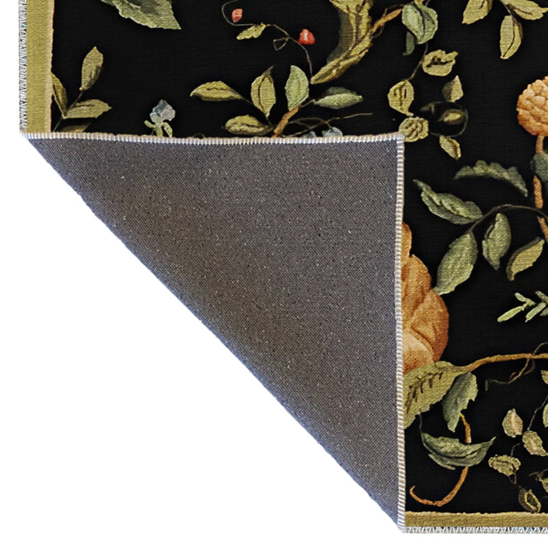 Tapis décoratif moderne multicolore à motif floral noir, Rectangle 4 pi 7,12 po x 6 pi 6,74 po