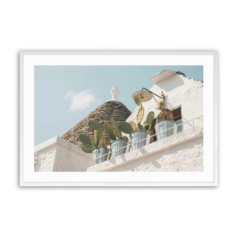 Cacti Perch Print, Opaque White Framed, 17" H x 21" W x 1.25" D