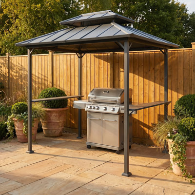 GRDN living 2.4m x 1.8m BBQ Grill Shelter with Double Metal Roof in Grey