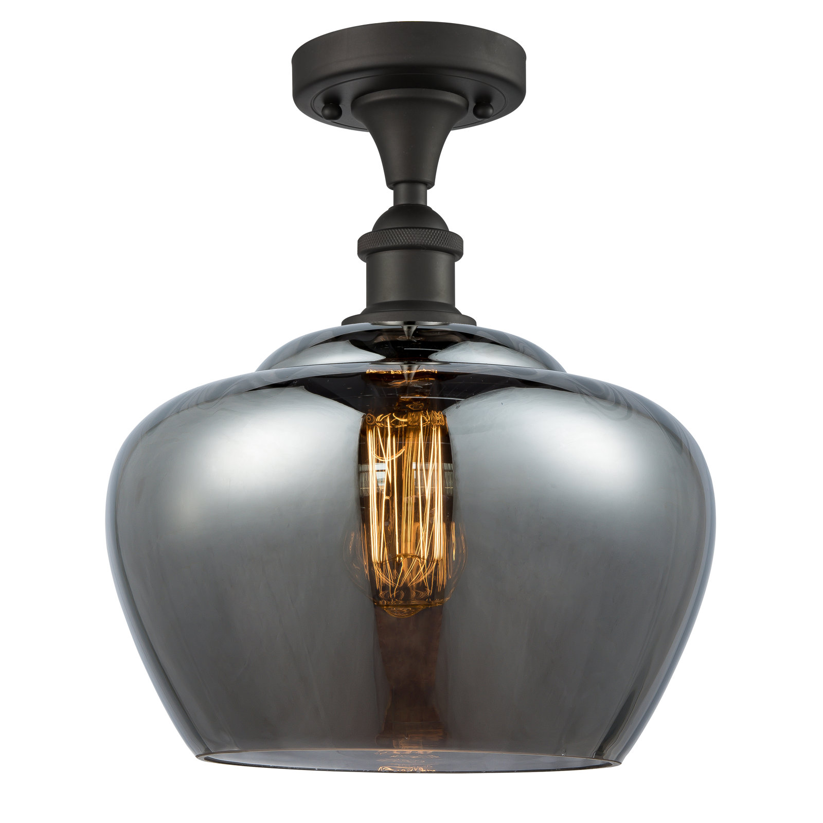 Renee Single Light Glass Semi Flush Mount, Plated Smoke, Incandescent, Oil Rubbed Bronze