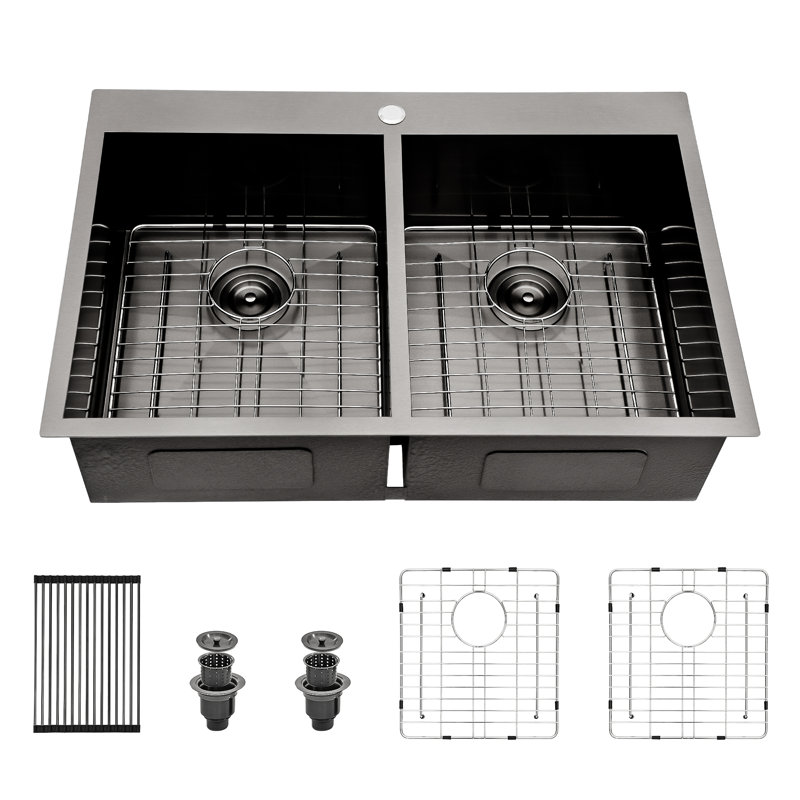 Évier de cuisine à simple cuve encastrable en acier inoxydable L 33 po x l 22 po LEPUDAY