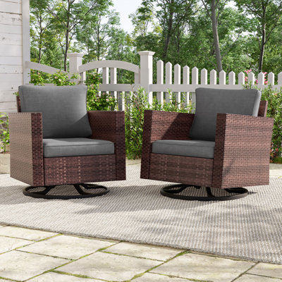 2 Pieces Wicker Swivel Rocker Chairs Outdoor Seating Group with Cushions