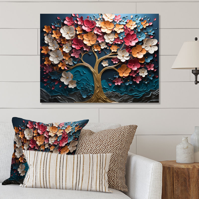 Orchidée dorée colorée, jardin de branches VII - arbre, art mural en métal, H 12 po x l 20 po x P 1 po