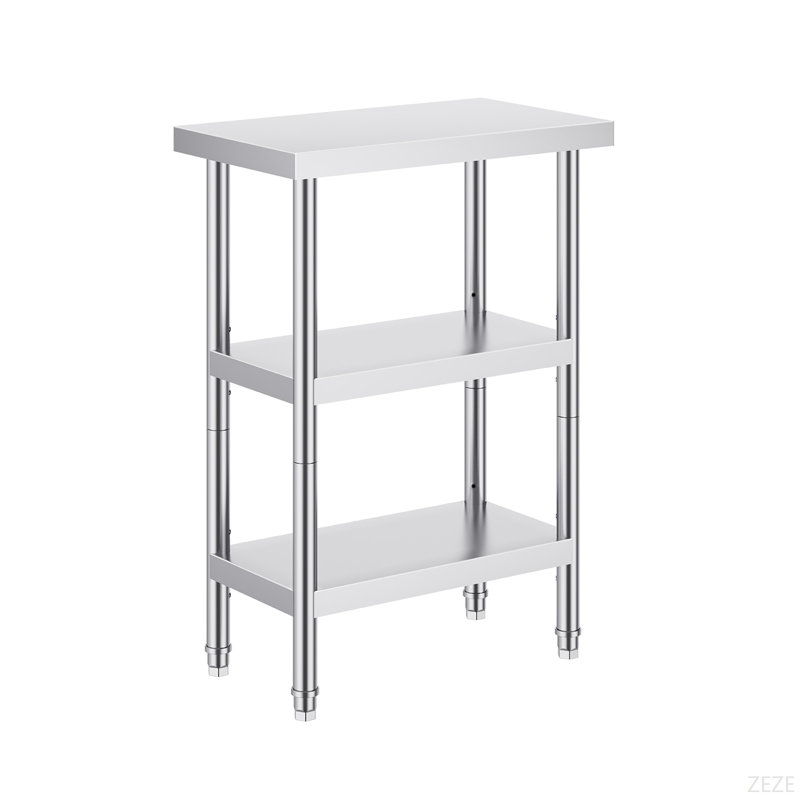 Stainless Steel Food Prep Table, 14 X 24 X 34 Inch Commercial Kitchen Worktable, With 2 Adjustable Undershelf, Heavy Duty Prep Table Metal Work Table For BBQ, Kitchen, Home, And Garage