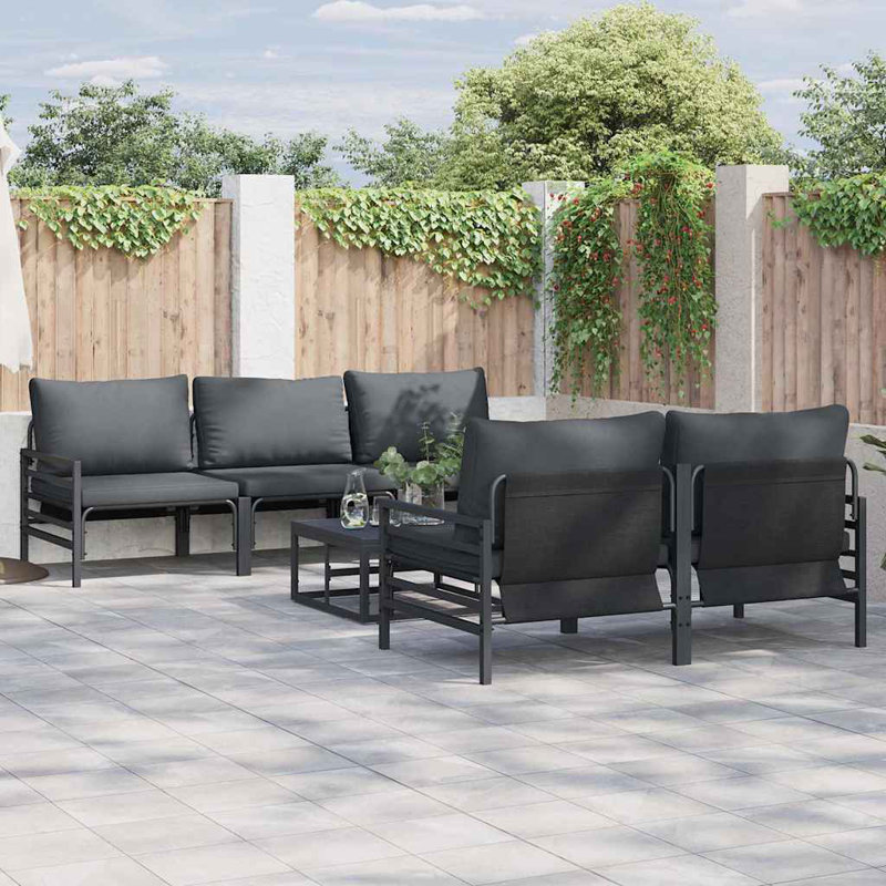  Garden Sofa Set With Cushion 6 Pcs Anthracite Steel & Fabric