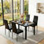 Ensemble de table de salle à manger 5 pièces pour 4 personnes, table de cuisine en verre trempé avec 4 chaises rembourrées en polyuréthane, ensemble de salle à manger à structure en acier peu encombrante pour la maison, la cuisine, la salle à manger et le petit espace (noir)-622518150