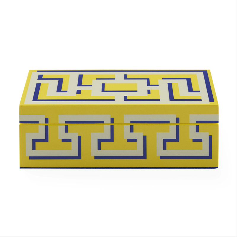 Petite boîte en laque Labyrinth, 2.5" H x 8" W x 4" D, Jaune