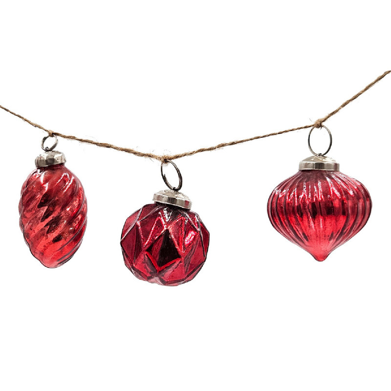 4' Red Glass Beaded Garland Set with Jute String