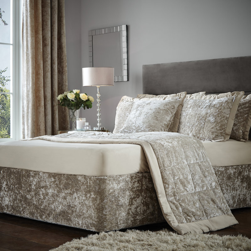 Crushed Velvet Elasticated Divan Base Wrap, 152cm H x 198cm W, Natural