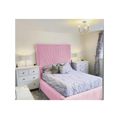 Odie Plush Velvet Upholstered Bed Frame - Sprung Slats, Padded Headboard