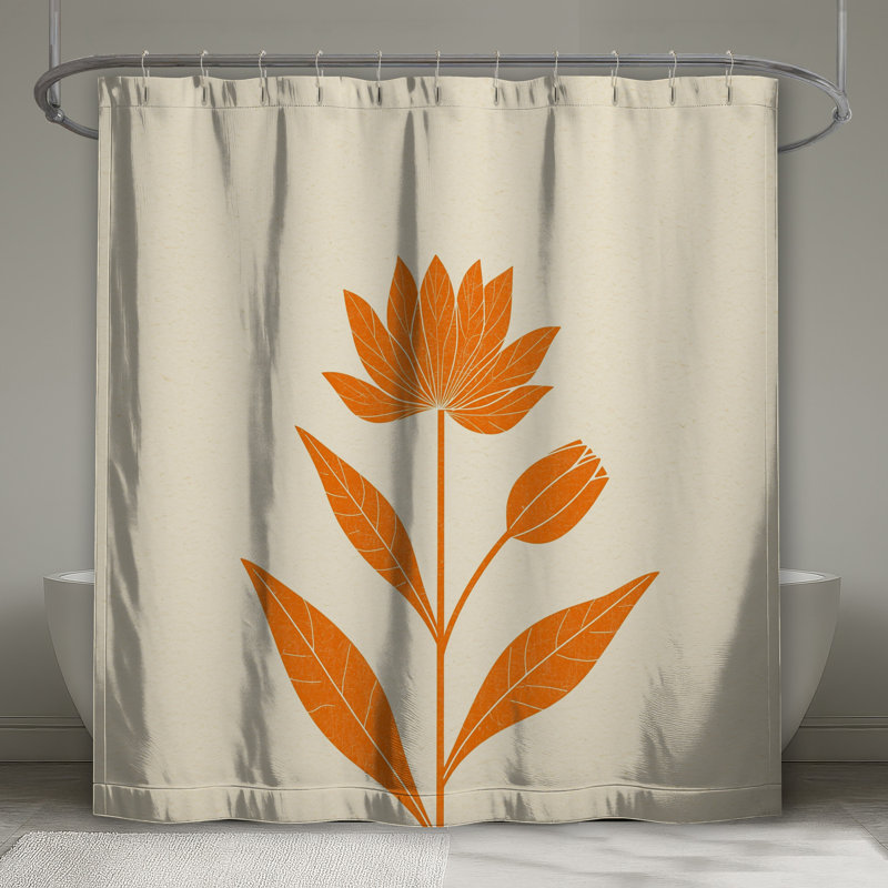 Rideaux de douche orange à motif floral extra longs, 70in W x 72in H