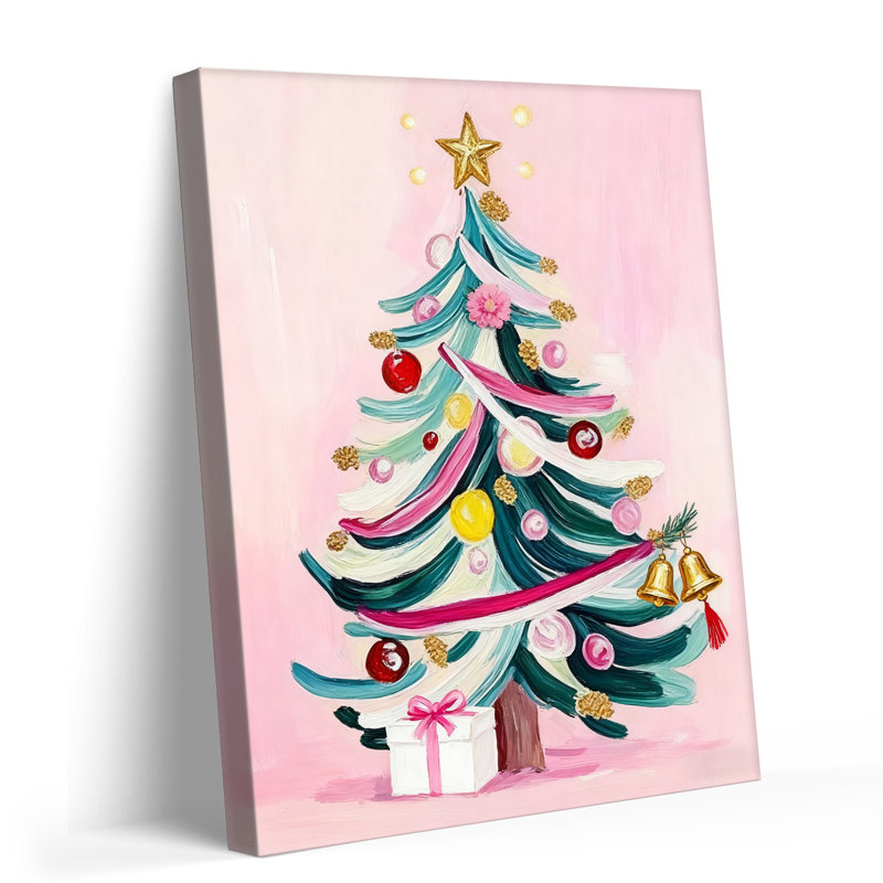 Reproduction d'art sur toile, arbre de Noël rose P&L Art Brushstroke, H 30 po x l 24 po