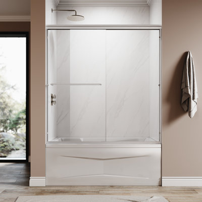 Porte de baignoire 60 D 58,5 à 60 po x H 62 po avec porte en verre trempé de 1/4 po (6 mm) et portes coulissantes doubles