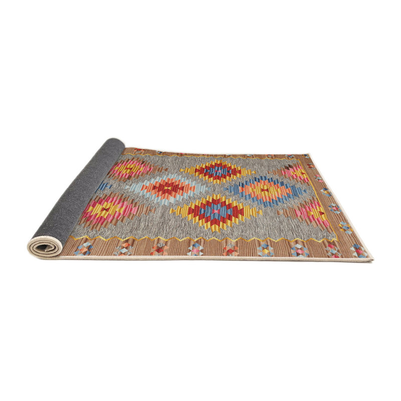 Tapis de zone rouge/jaune/rose contemporaine, Rond 8 pi