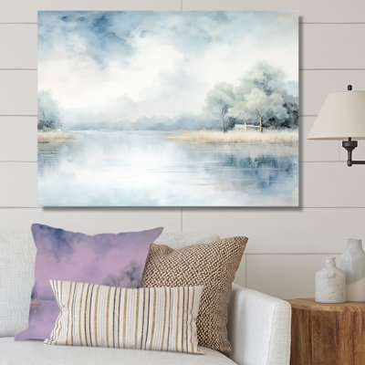 " Misty Lake Serenity Retro Watercolor "
