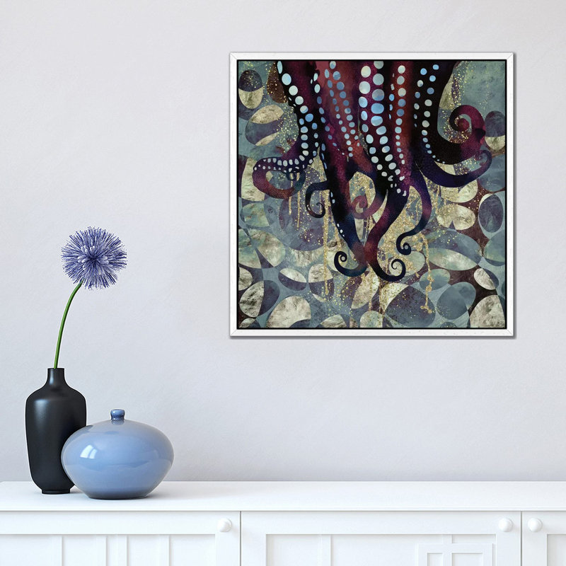 Metallic Ocean II - Print on Canvas, 45.72 cm H x 45.72 cm W, White Framed