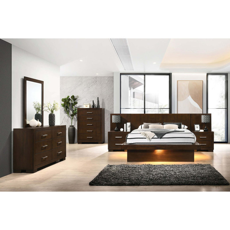 Tokyo Wood Eastern King LED Panel Bed