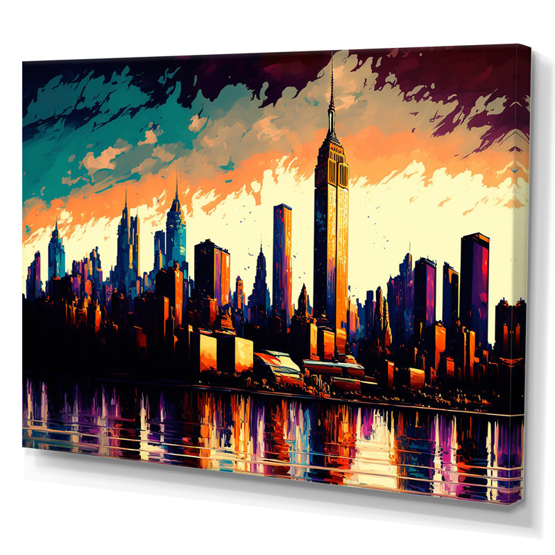 «New York City Skyline at Sunset», reproduction sur toile, H 12 po x l 20 po x P 1 po, Toile tendue