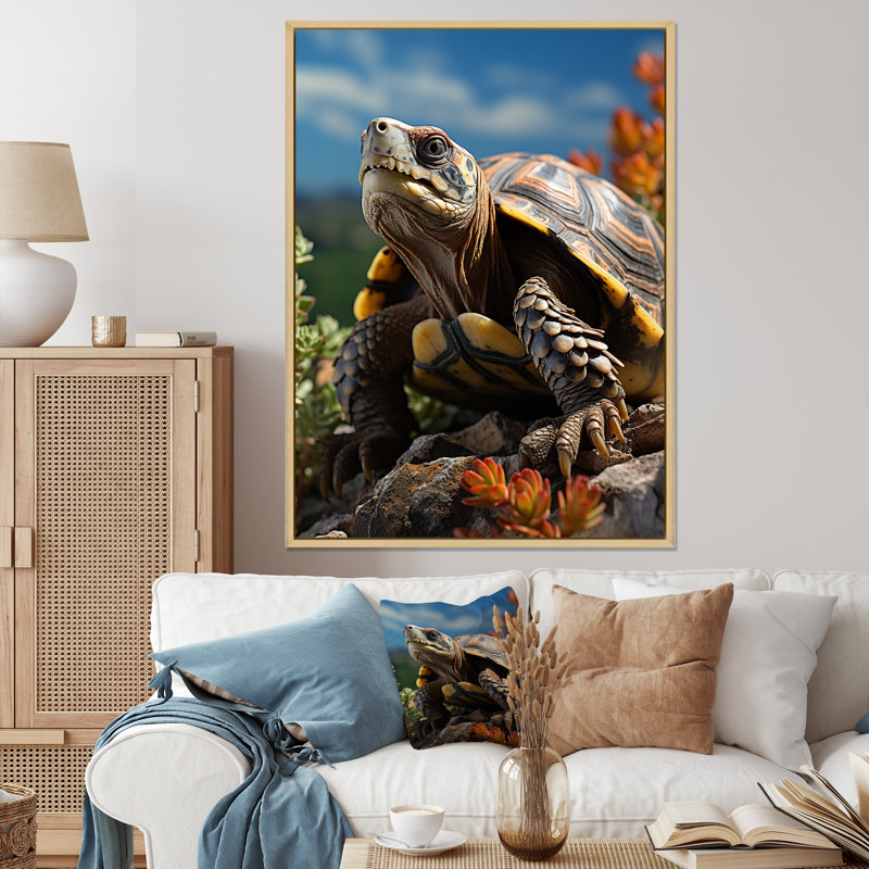 Turtles Journey Portrait, reproduction d'art sur toile, Cadre naturel flottant, H 44 po x l 34 po x P 1,5 po
