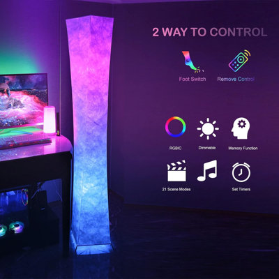 Lampe sur pied à lumière tamisée, télécommande à intensité variable de 52 po avec changement de couleur tressé RVB Tyvek et 2 ampoules DEL intelligentes pour le salon