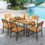  Ensemble repas 7 pièces pour 6 tables rectangulaires en bois d'acacia et 6 chaises sans accoudoirs