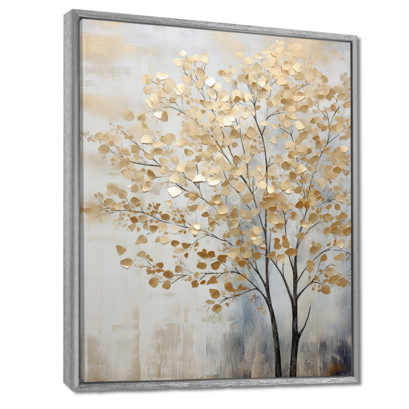 Minimalisme, scène d'arbres bleus et dorés - Art mural arbres, 44" H x 34" W, Encadrement argenté
