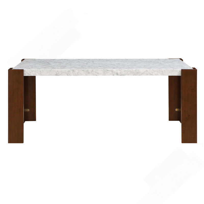 Engineered Stone Top & Brown Finish Dining Table W/Engineered Stone Top