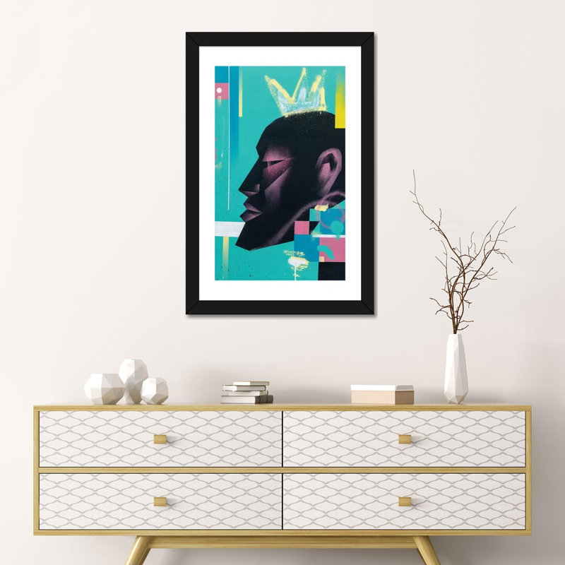 «King» par VCalvento - impression d'art graphique, Blanc, Papier encadré noir, H 24 po x l 16 po x P 1 po