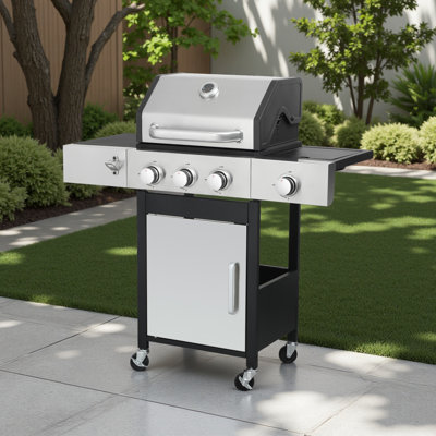 3-burner Propane Gas Grill With Side Burner, 37,230 Btu, Enameled Cast Iron Grids & Stainless Steel Front Door