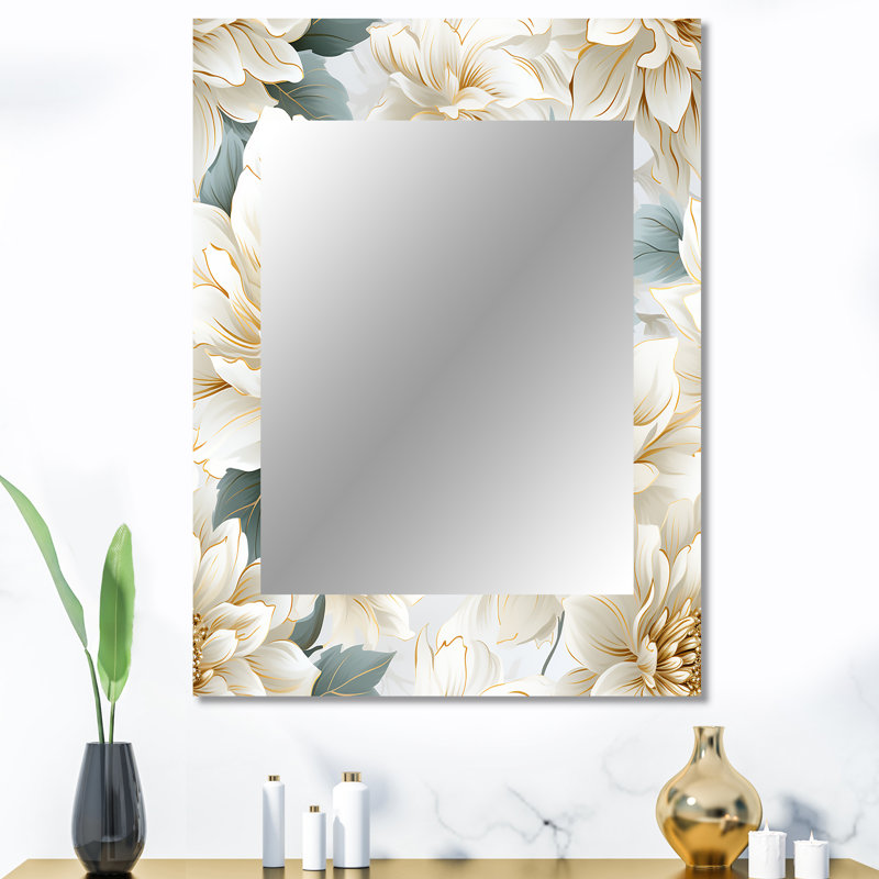 Motif de mandalas blanc, motif boho - miroir floral, miroir mural décoratif floral, impression d'art en métal, 40 po x 30 po