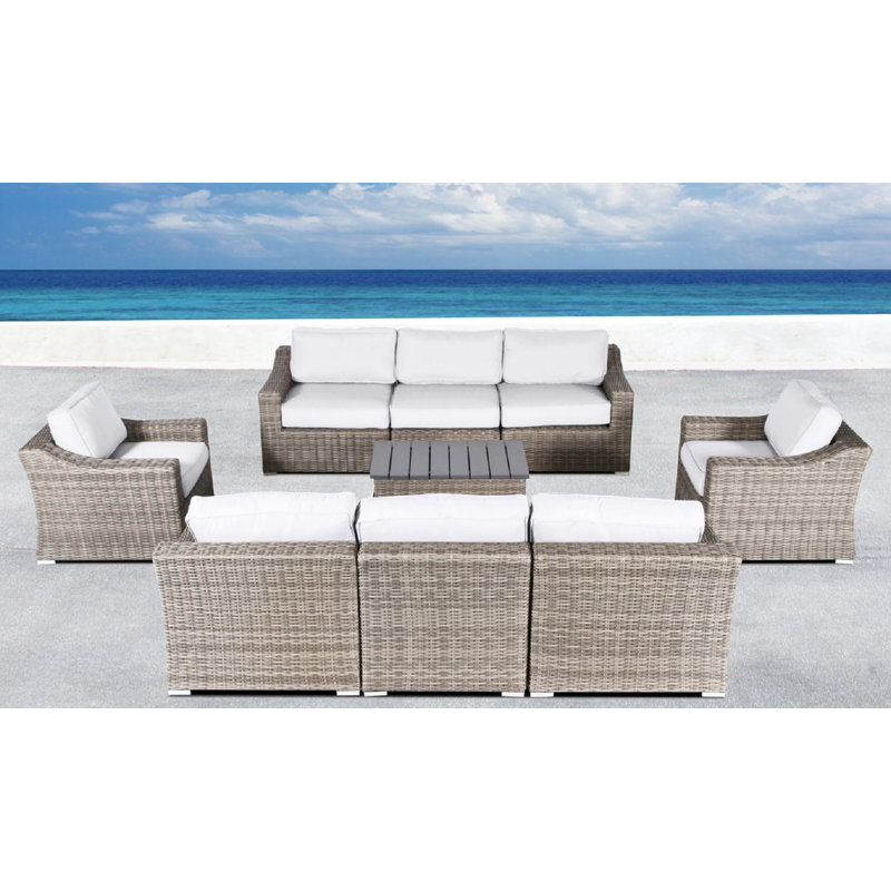Grimulf Fully Assembled 8 - Person Outdoor Seating Group with Sunbrella Cushions, Mixed Gray