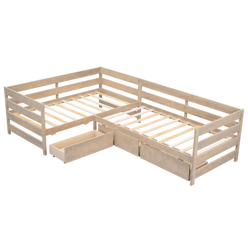 Lit plateforme simple en forme de L - Rangement supplémentaire pour la construction quotidienne en bois