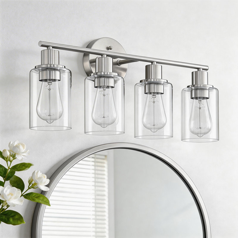 Éclairage pour meuble-lavabo Berume, Laiton vieilli, Nickel brossé, 4 lumières