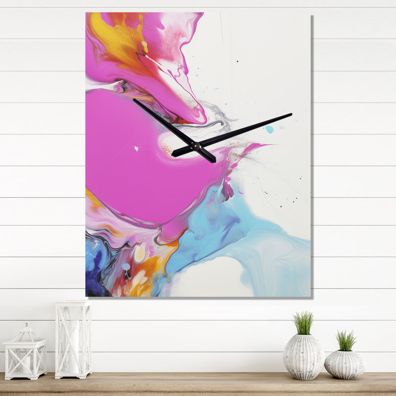 Horloge murale abstraite Fushia Fluid Illusions III, Médium