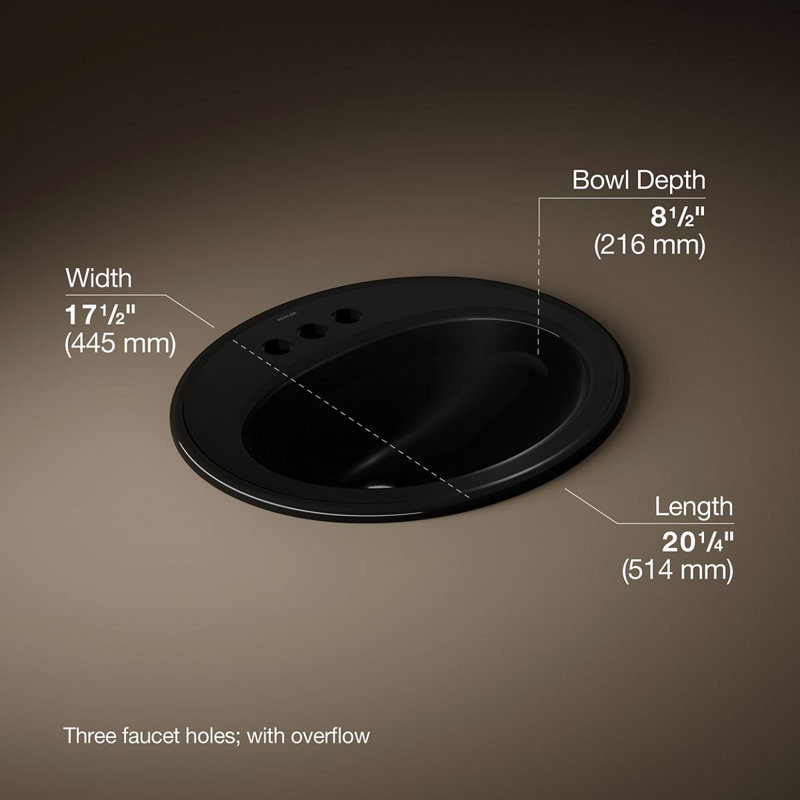 Pennington® Self-Rimming Drop-in Bathroom Sink with 4" Centers, No, Black