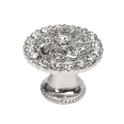 Poignée ronde Caché avec pied évasé et cristaux Swarovski transparents platine