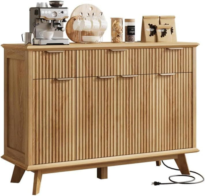 Armoire de cuisine grise avec tiroirs et tablettes réglables, armoire à café