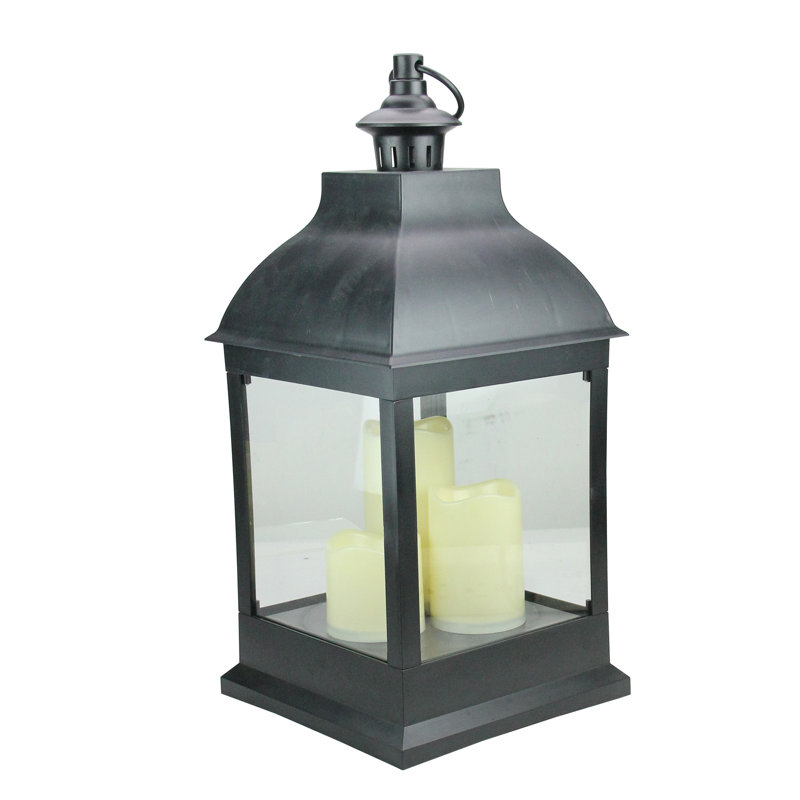 20" Black Candle Lantern with 3 Flameless LED Candles