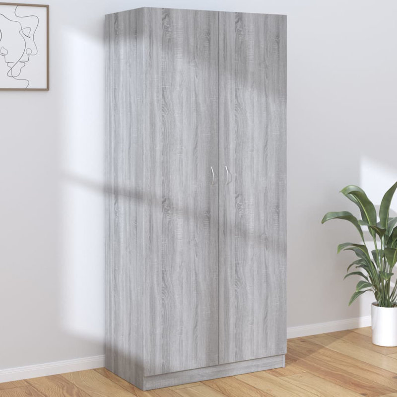 Benefiel 2 Door Manufactured Wood Wardrobe, Grey Sonoma, 200cm H x 90cm W x 52cm D