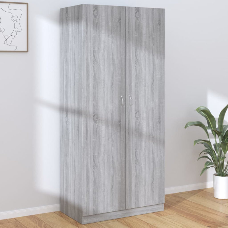 Benefiel 2 Door Wardrobe, 200cm H x 90cm W x 52cm D, Grey Sonoma