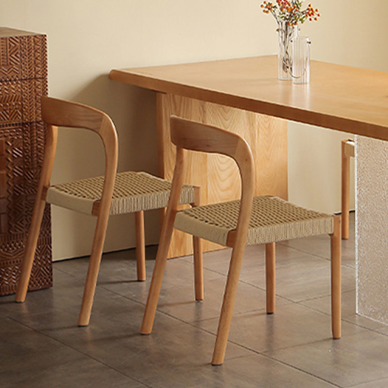 Durable Brown Rubber Wood Woven Rope Dining Chairs