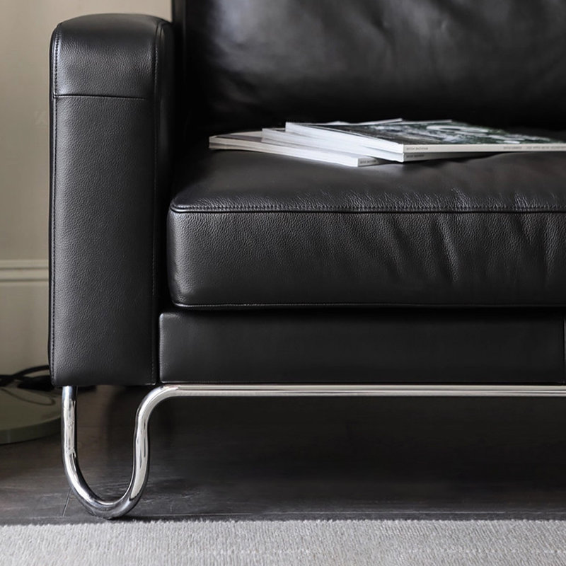 Canapé modulaire noir en cuir véritable, 110.24" W