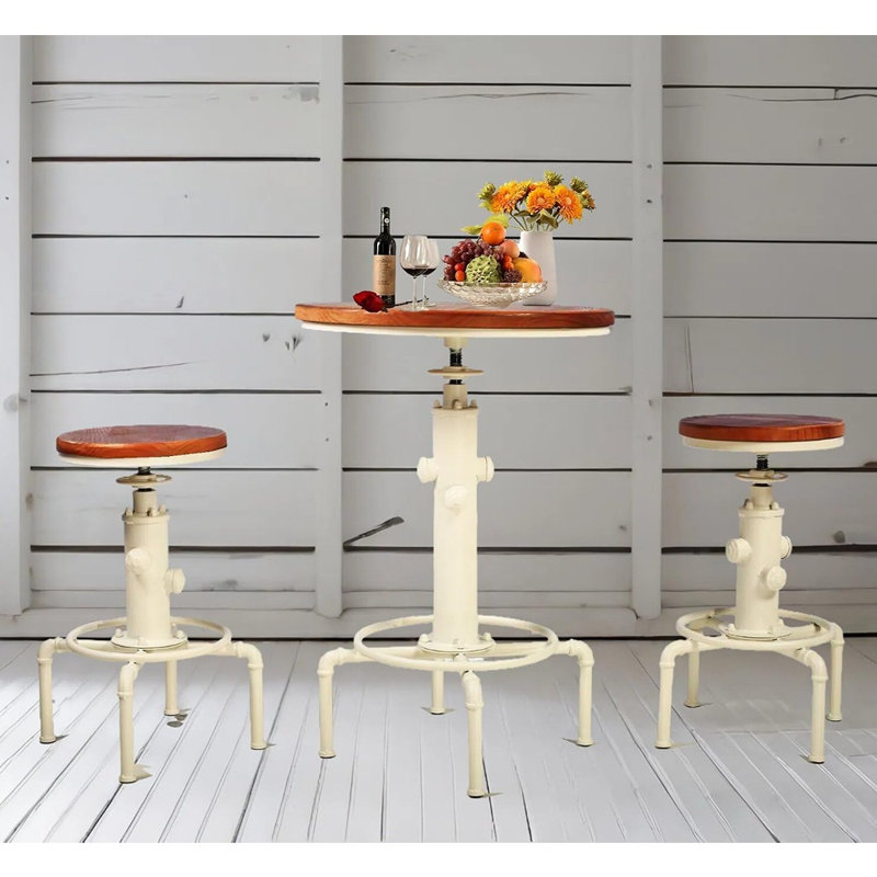 Ensemble de bar 3 pièces, ensemble de table de bar rond vintage et tabourets pour 2, table de pub et tabourets réglables en hauteur assortis